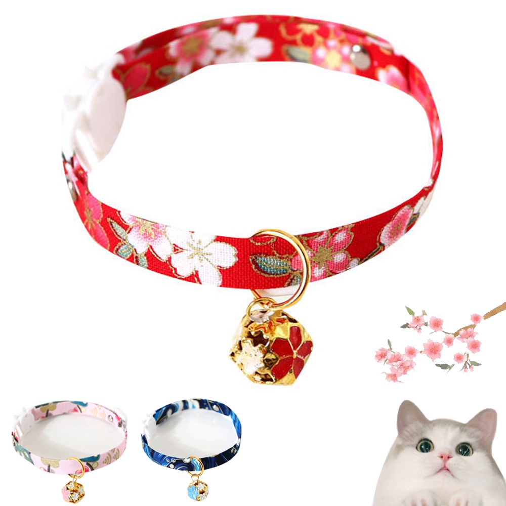 Vòng Cổ Kimono Nhật Bản Gắn Chuông Dễ Thương Có Thể Điều Chỉnh Cho Mèo Cưng
