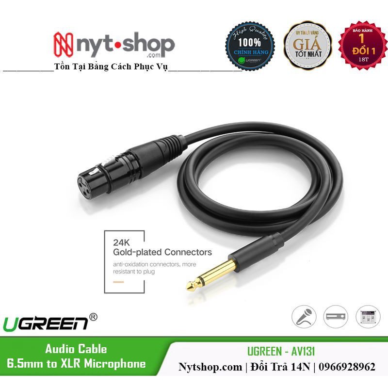 Cáp Audio 6.5mm To XLR Microphone Cable Male Cao Cấp | UGREEN 20717 Chính Hãng | Dài 1M
