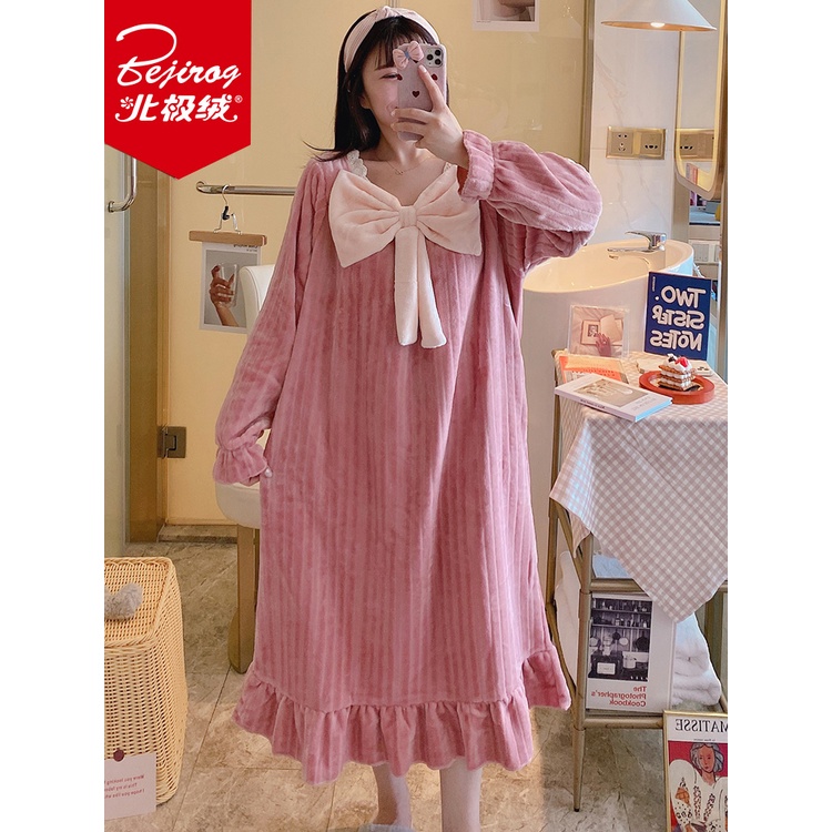 Đầm Ngủ Flannel Dày Dặn Dáng Dài Thời Trang Thu Đông Cho Nữ