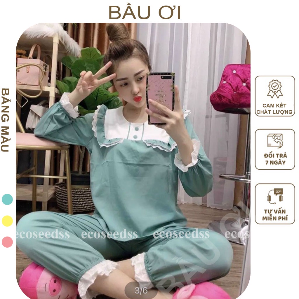 [BAUOI B18] BỘ QUẦN ÁO BẦU DÀI TAY MẶC NHÀ TRƯỚC VÀ SAU SINH KIỂU DÁNG TIỂU THƯ CÓ KHÓA CHO CON BÚ, CHẤT LỤA ĐŨI SIÊU