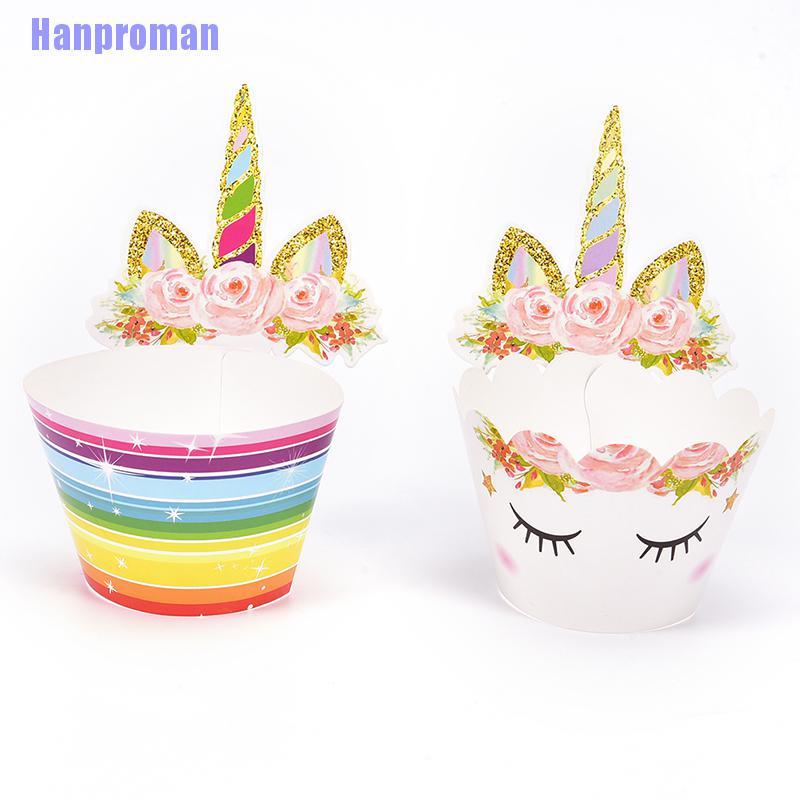 Set 24 Que Cắm Trang Trí Bánh Cupcake Hình Ngựa Một Sừng Dễ Thương