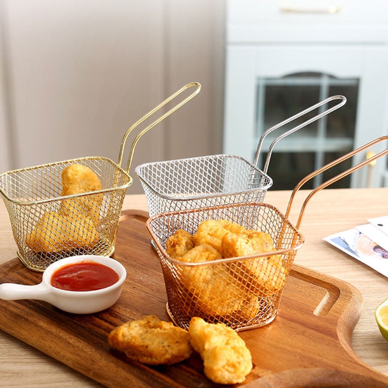Rổ Inox Hình Chữ Nhật Chiên Khoai Tây Chiên Chuyên Nghiệp