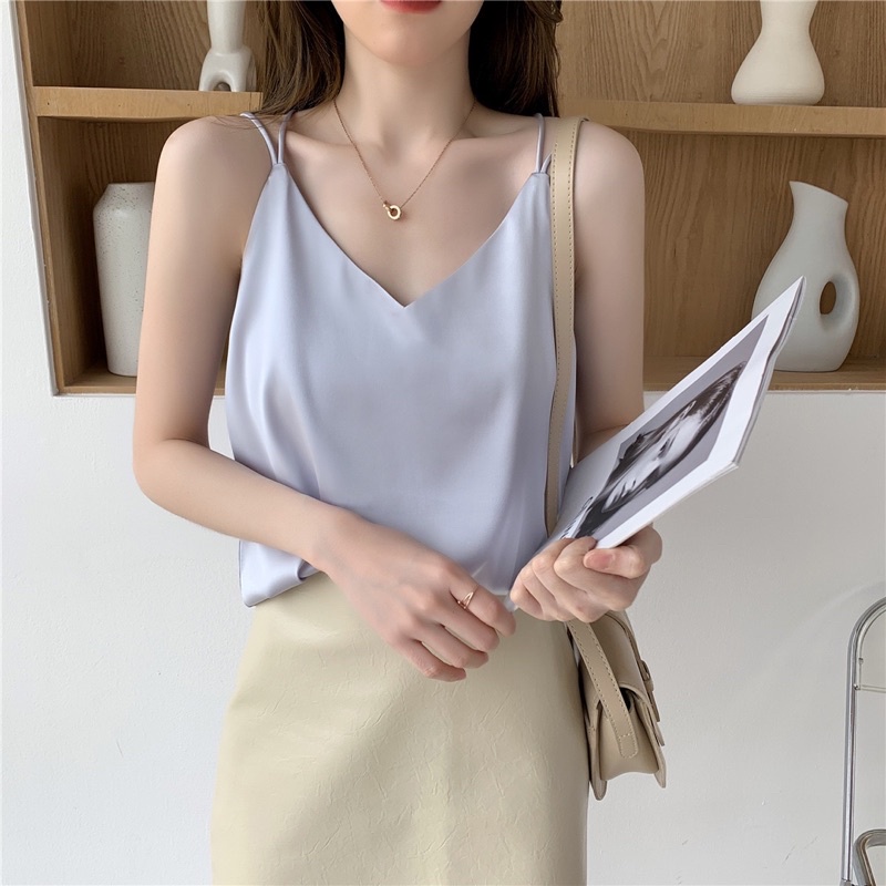 Áo Hai Dây Lụa Nữ Đan Chéo Lưng Lụa Trơn Cao Cấp Quyến Rũ CICI