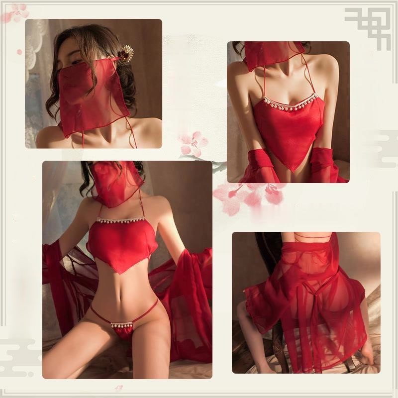 Áo Choàng Ngủ Kèm Yếm Và Mạng Che Mặt Cổ Trang Set 04 chi tiết MS7984 [CWEAR.SEXY_ĐỒ NGỦ &amp; NỘI Y CAO CẤP]
