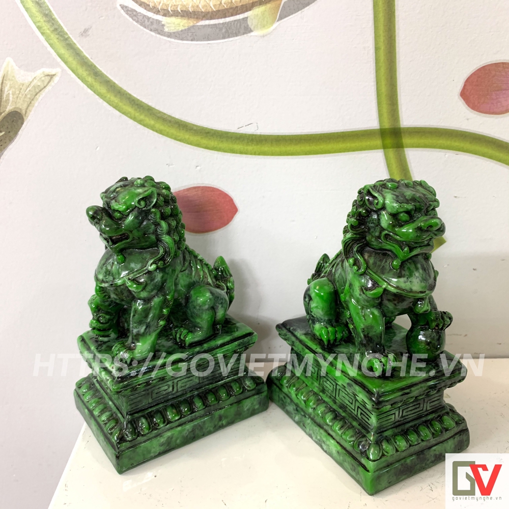 Cặp 2 tượng kỳ lân trang trí phong thủy - Cao 12cm - Màu Xanh Lục Bích