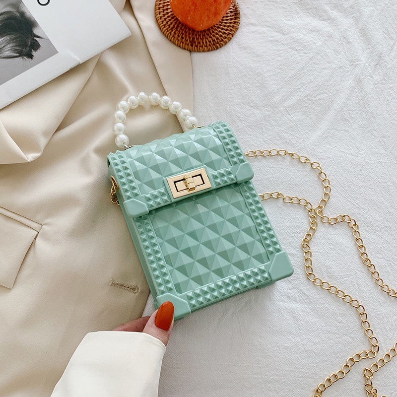 Túi messenger IELGY chuỗi mắt xích phối chuỗi hạt ngọc trai giả thời trang cho nữ