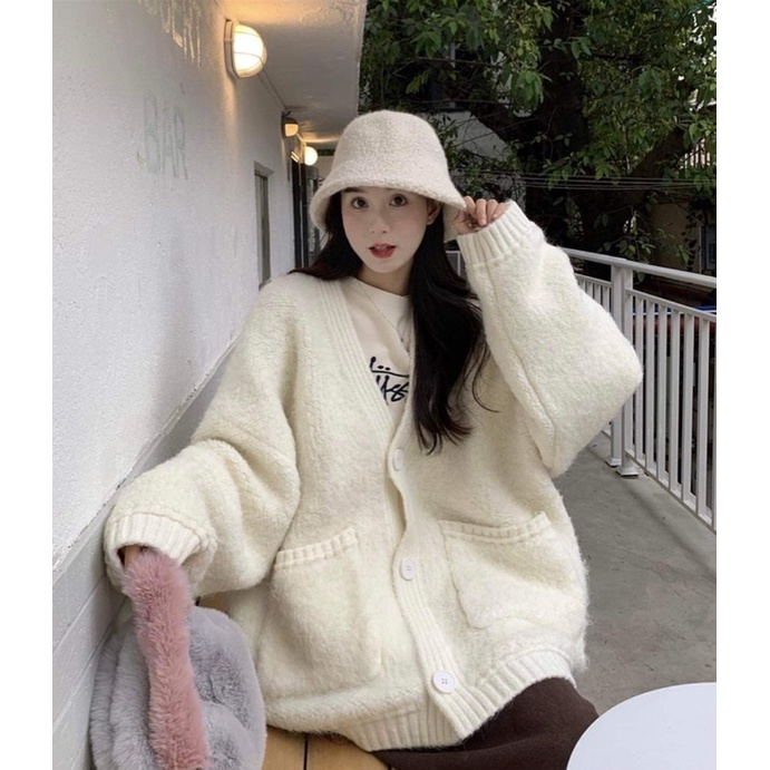 Áo khoác lông cardigan  Áo dáng rộng ấm áp mùa đông hàn quốc unisex