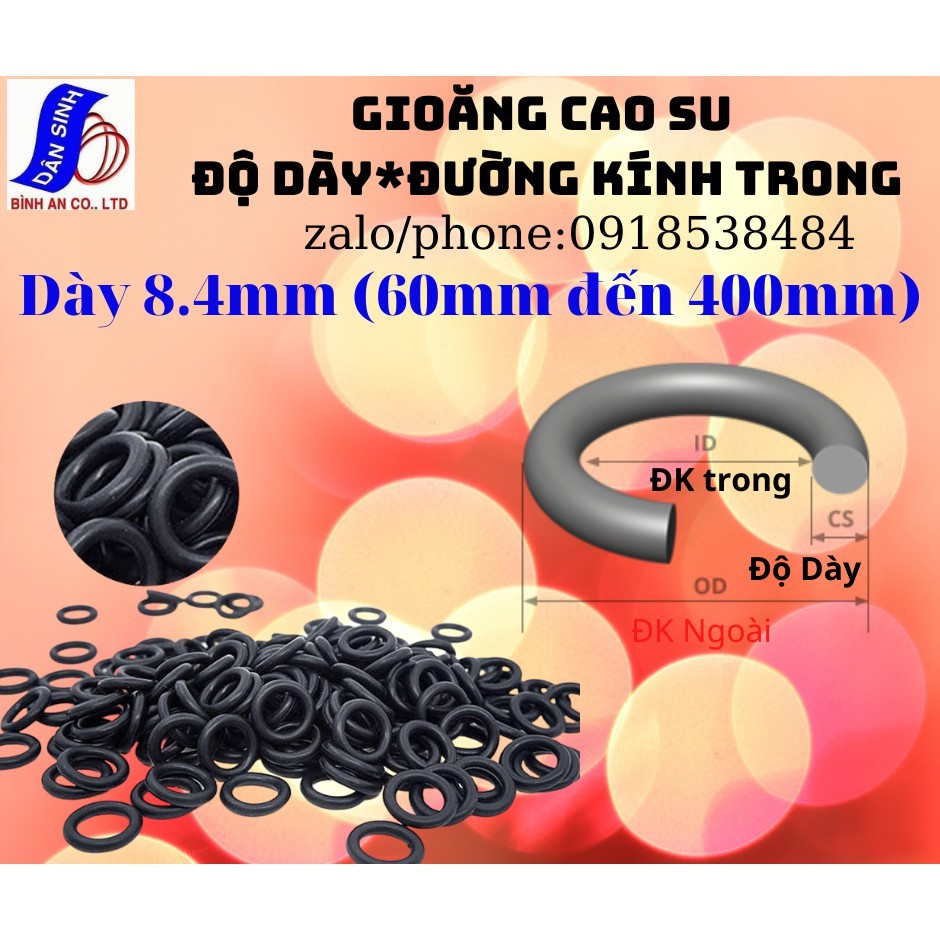 Dày 8.4mm * (60mm đến 400mm Đường kính trong) Gioăng cao su NBR70