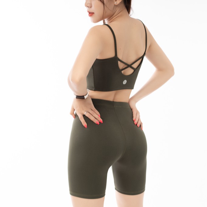 Quần legging Lửng nữ để tập gym, yoga, chạy bộ, thể thao BIKER BODEE màu rêu