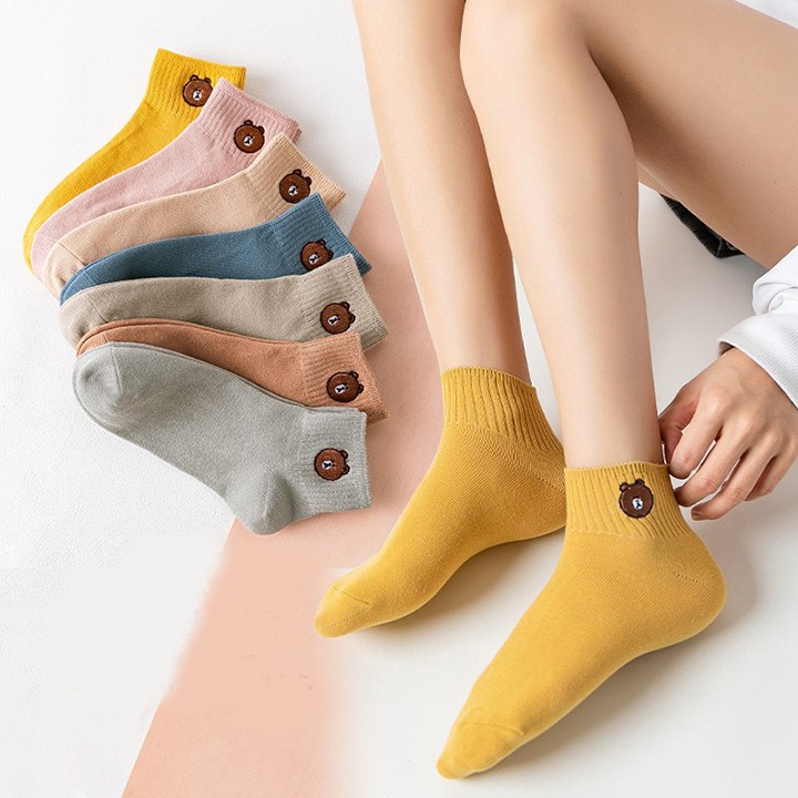 Vớ Nữ Cổ Ngắn Hình Gấu Kiểu vớ nửa bàn chân đầy cá tính, free size vớ gấu