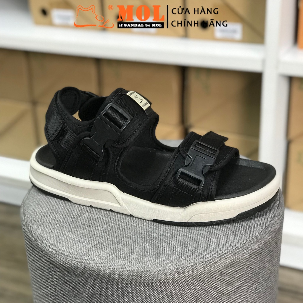 Giày Sandal MOL Unisex Nam Nữ 2 Quai Ngang Êm Bền Phù Hợp Đi Học Đi Làm Đi Du Lịch Màu Đen Mã MS1803