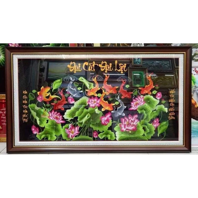 Tranh thêu sẵn chưa khung (tranh thêu CỬU NGƯ QUẦN HỘI)
