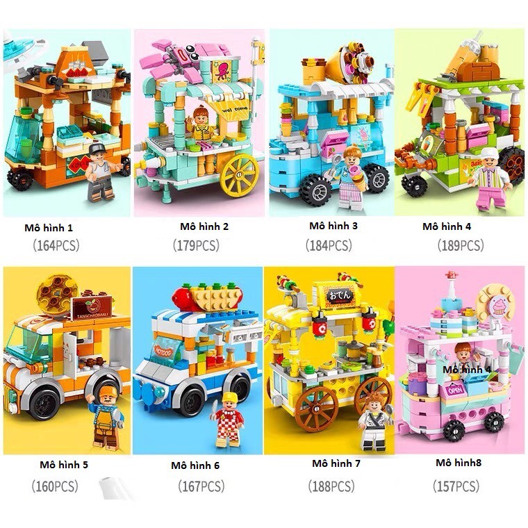 Đồ chơi lắp ráp lego lắp ghép mô hình xe bán thức ăn phố ẩm thực