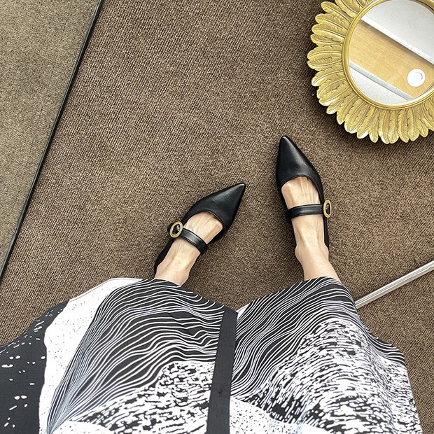 Giày lười quai ngang mũi nhọn, giày búp bê quai ngang