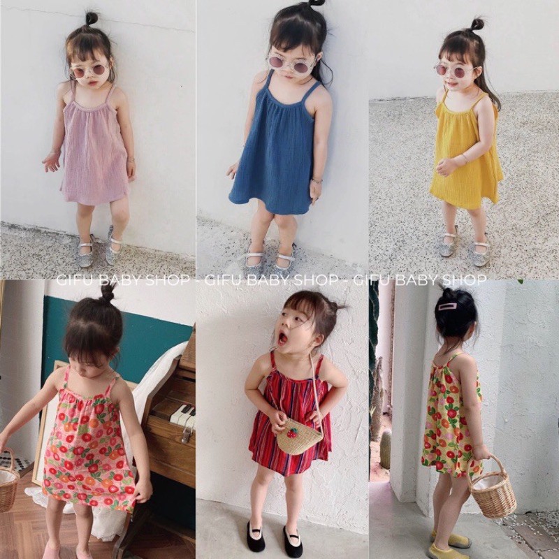 Váy hai dây cho bé gái chất thô mềm đẹp