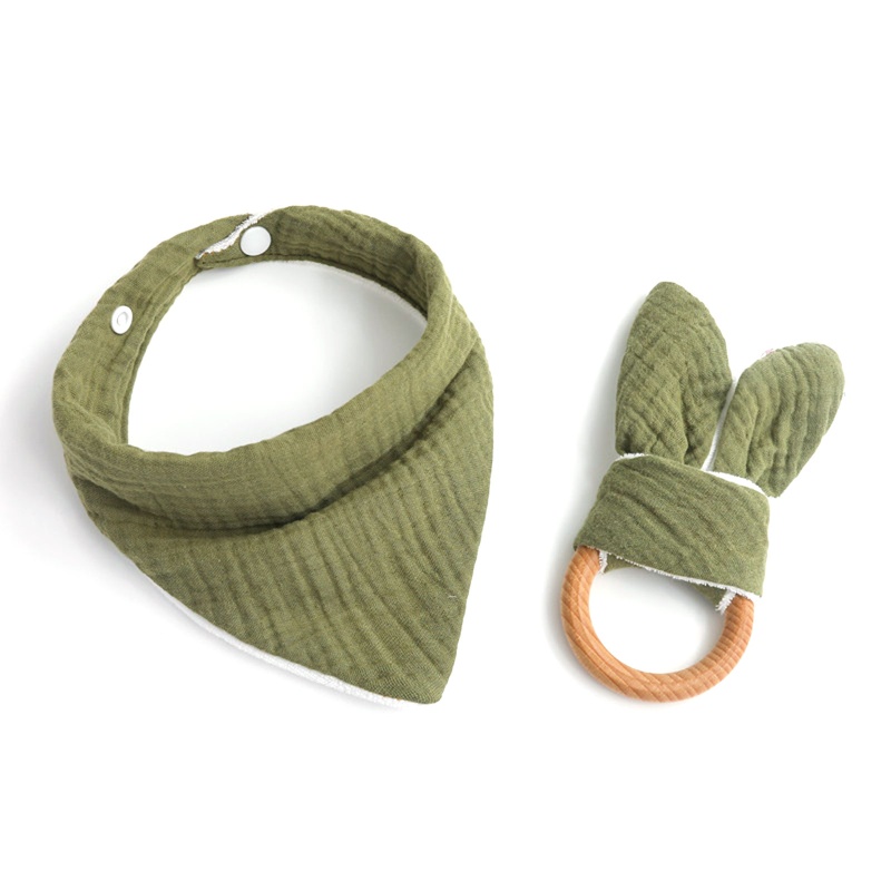 Set 2 Yếm Ăn Hình Tam Giác Bằng Vải Muslin Cho Bé Gặm Nướu