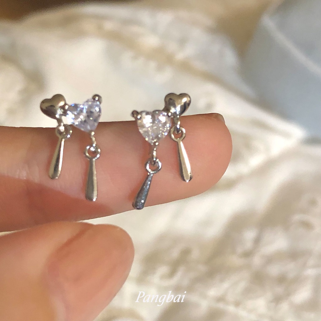 Khuyên Tai Tua Rua Đính Đá zircon Hình Trái Tim Siêu Nhỏ Đơn Giản