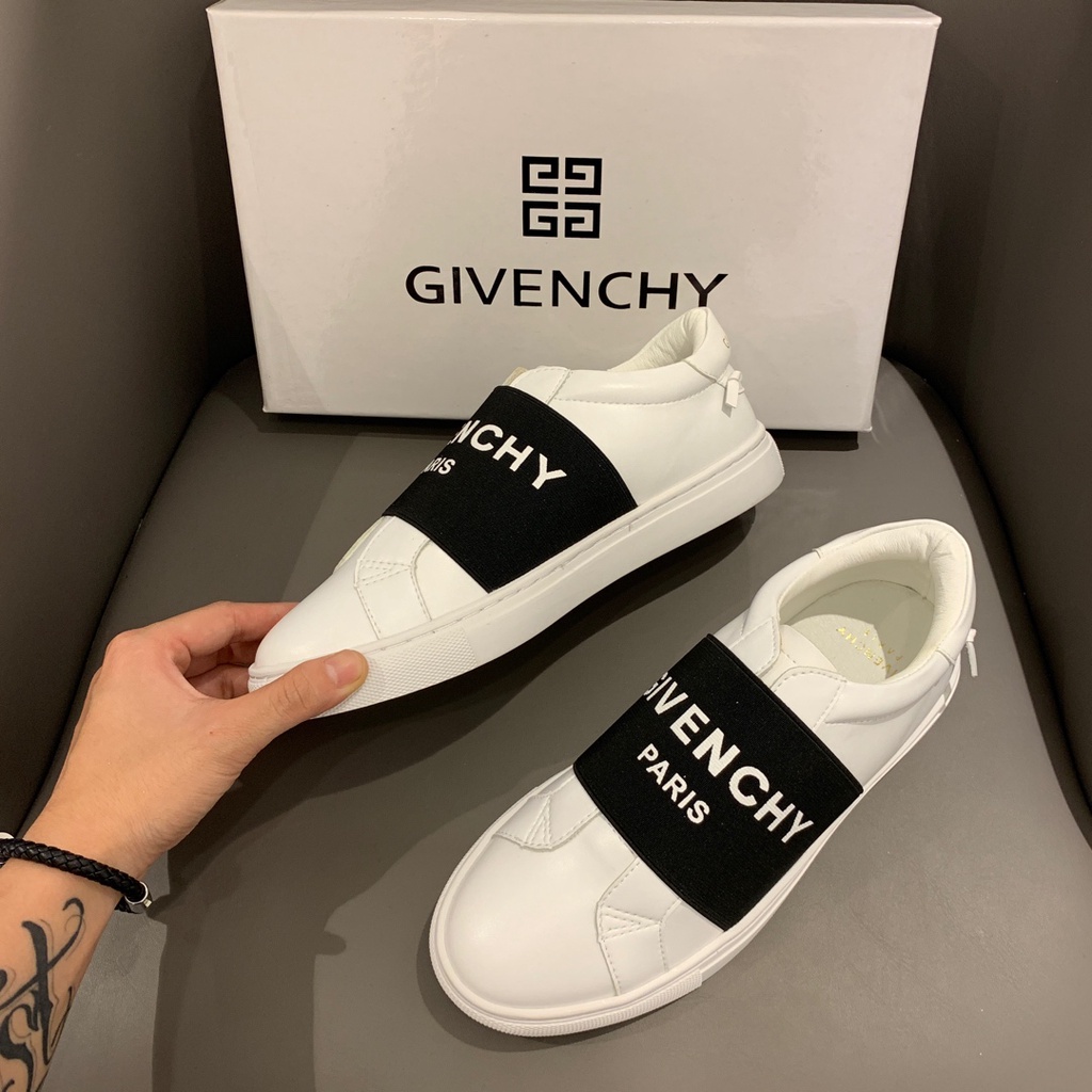 GIVENCHY Giày Thể Thao Đế Bằng Buộc Dây Màu Trắng Đen Thời Trang Cho Cặp Đôi
