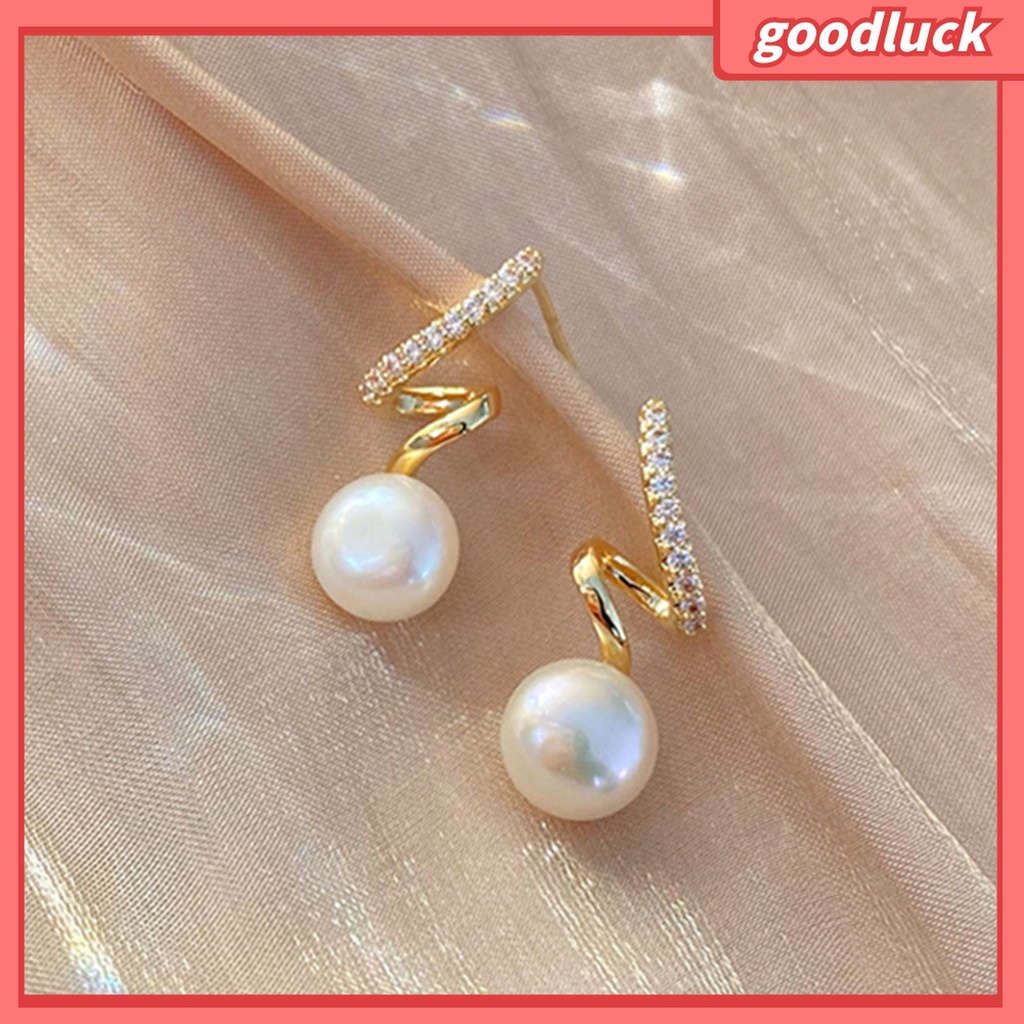 Goodluck| 1 Đôi Khuyên Tai Dạng Hạt Xoắn Đính Ngọc Trai Nhân Tạo Phong Cách Hàn Quốc