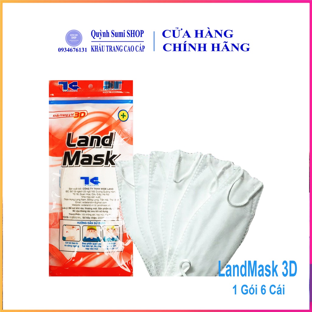 Sét 30 Cái Khẩu Trang 3D Kháng Khuẩn KF94 LandMask 1 Bịch 6 Cái Hàng Công Ty Chính Hãng