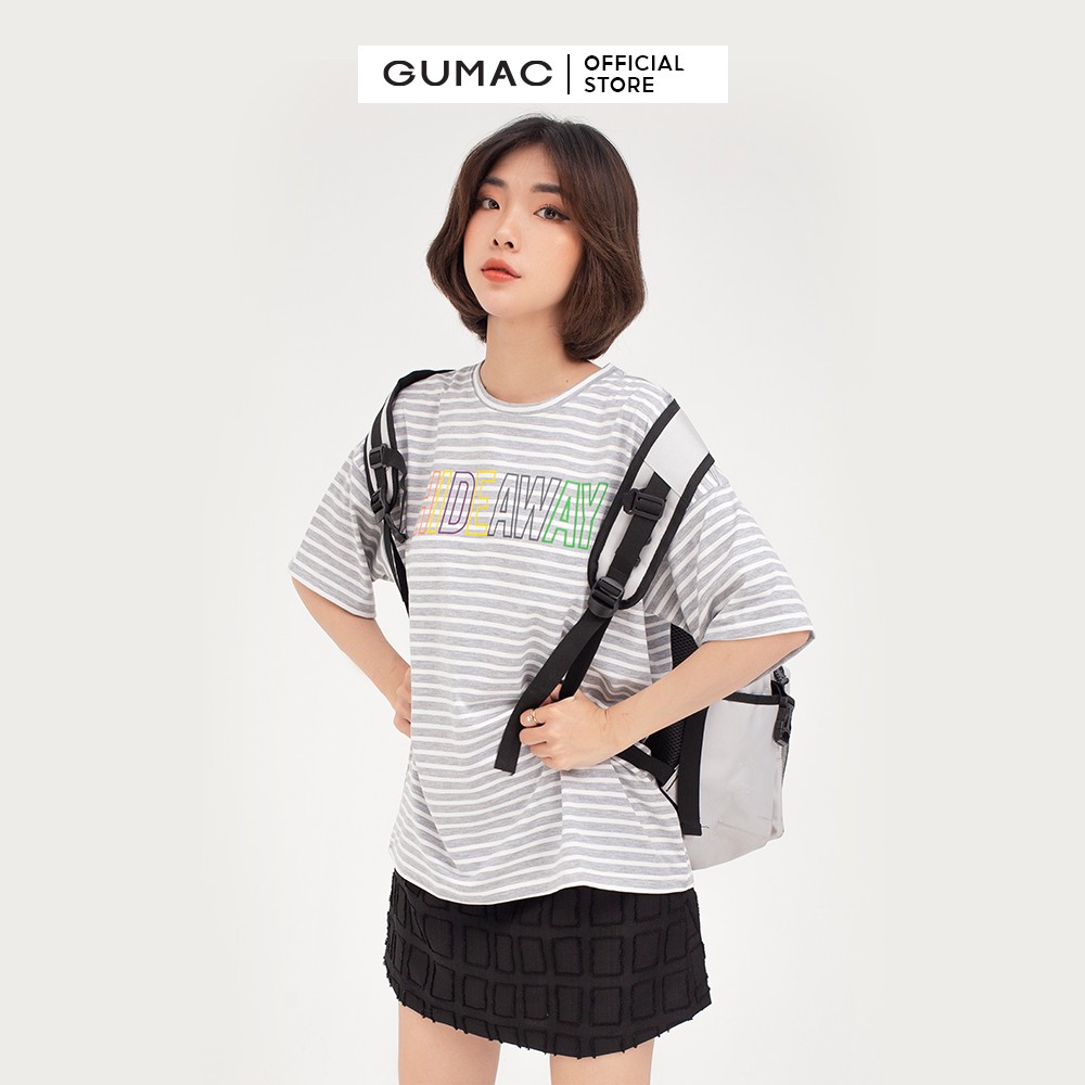 [Mã WABRGU100 giảm 15% đơn 249K tối đa 100k] Áo thun nữ sọc ngang in chữ GUMAC phong cách unisex in chữ sành điệu ATB411 | BigBuy360 - bigbuy360.vn