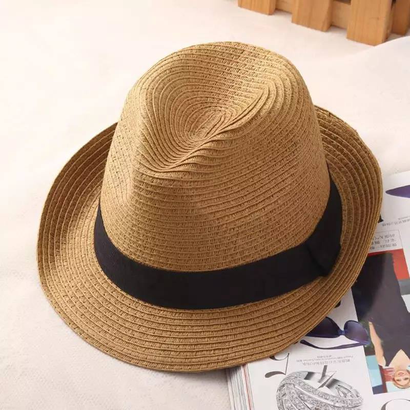 Mũ cói phớt Trilby lịch lãm - vành nhỏ nơ đen