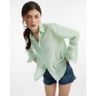 TheBlueTshirt - Áo Sơ Mi Nữ Tay Dài Sọc Xanh - 24h Shirt - Palm Tree