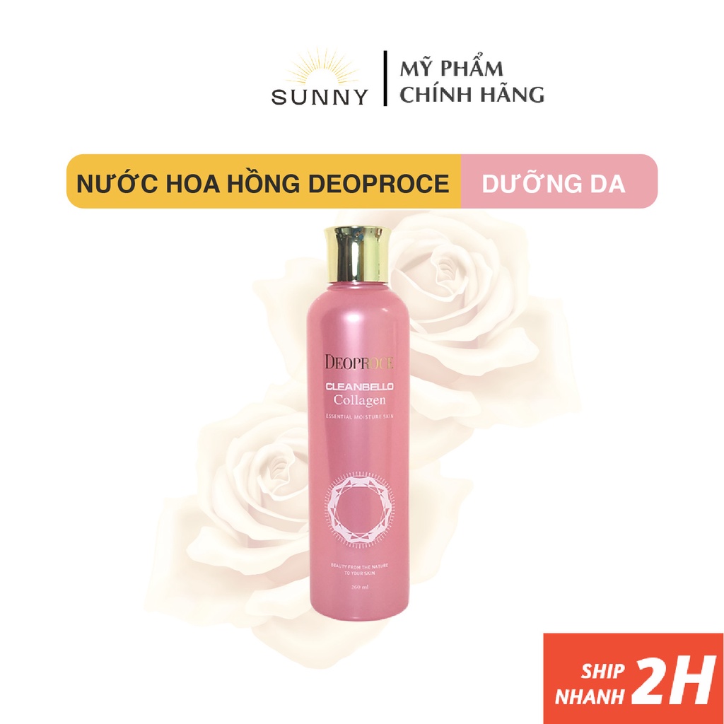 Nước hoa hồng Deoproce Cleanbello Collagen Hàn Quốc 260ml bổ sung nước, duy trì độ ẩm cho da