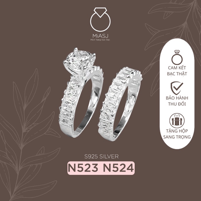 Set Nhẫn cặp Bạc Ý S925 đá Baguet chữ nhật cao cấp N522 N523 | MiASJ MiA Trang Sức bạc