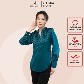 Áo Kiểu Thiết Kế Nữ, Áo Sơ Mi Nữ Công Sở Kim Ánh Tay Dài Thanh Lịch,AKSX27003