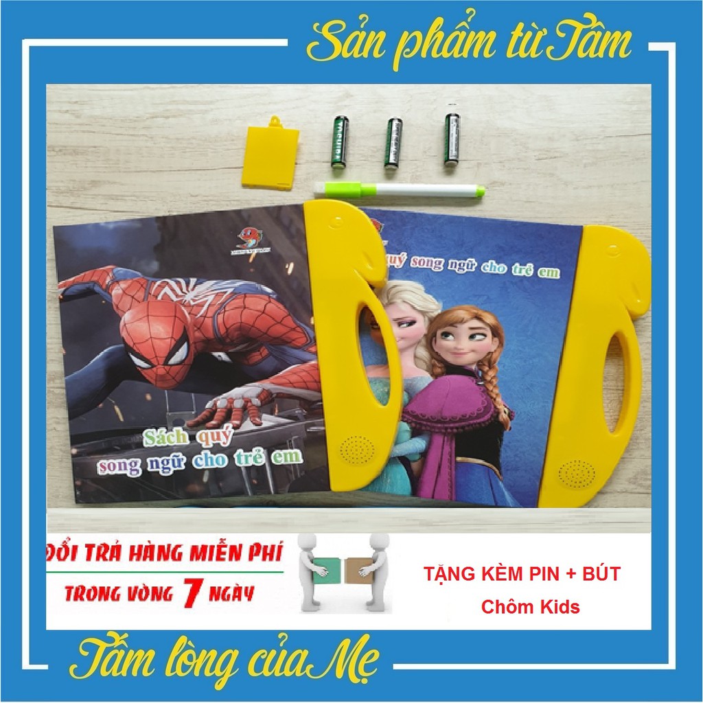 Đồ Chơi Sách Nói Điện Tử Song Ngữ Anh - Việt Mẫu Người Nhện và Công Chúa Elsa - Tặng Kèm Pin