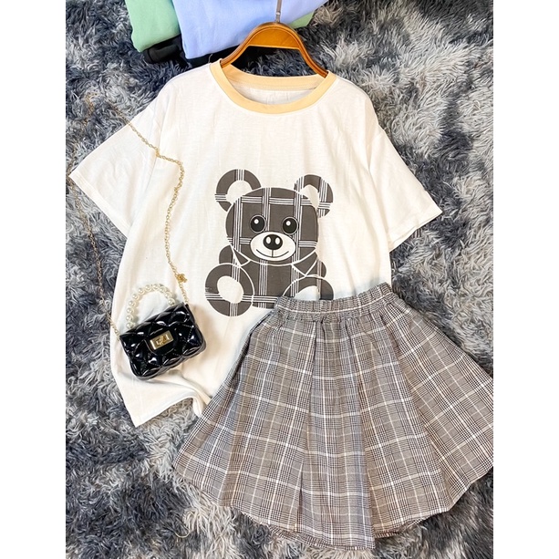 [SIEU SALE] SÉT váy chú gấu áo phông - chân váy caro có quần trong (hàng có sẵn) | BigBuy360 - bigbuy360.vn