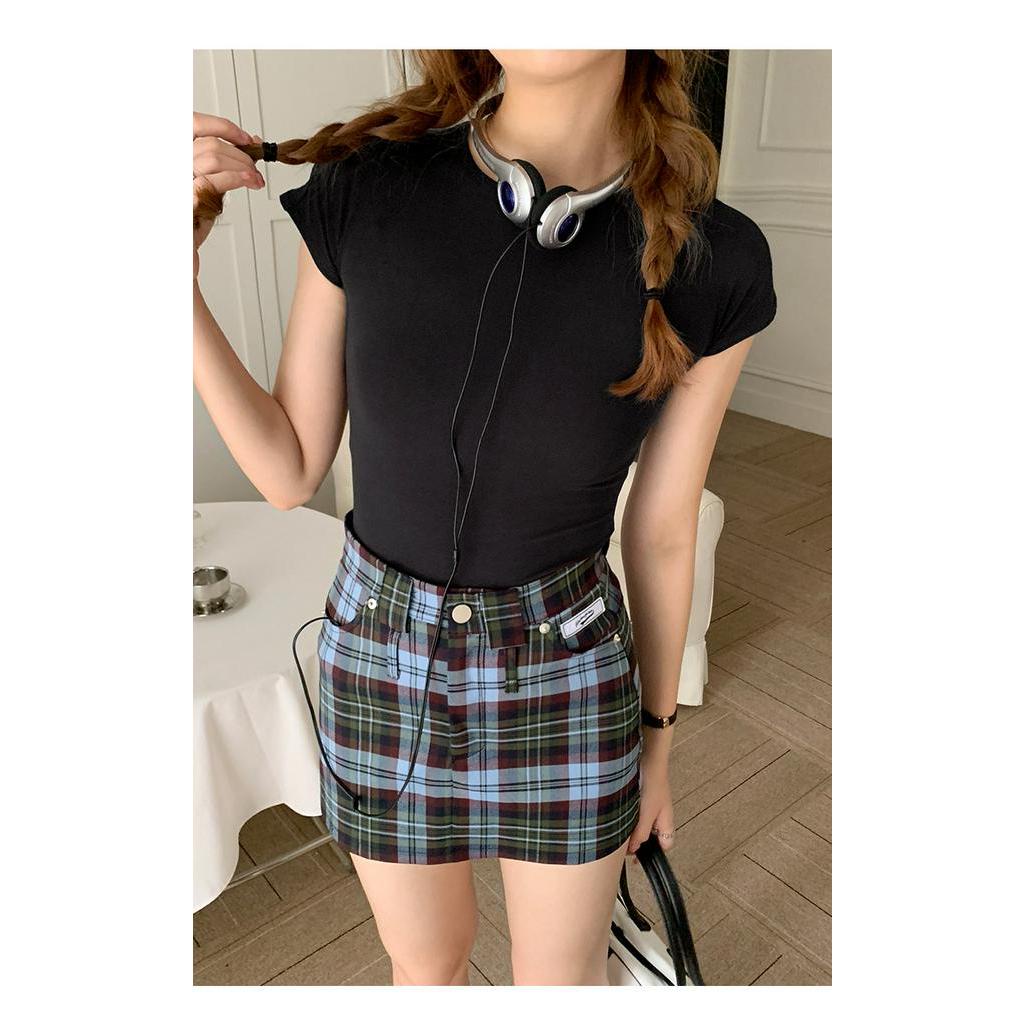 Chân Váy Sọc Ca Rô Lưng Cao Thời Trang Mùa Hè Phong Cách Retro Mới 64101