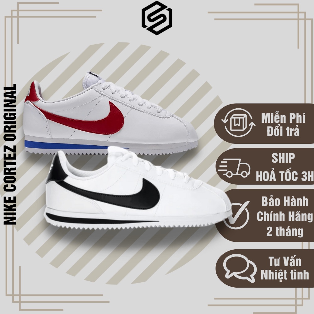 Giày NK Cortez real cổ điển màu trắng đỏ nam nữ - Fak.e hoàn tiền