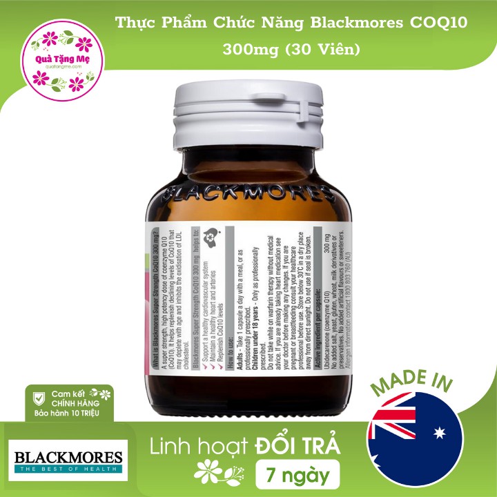 Thực phẩm chức năng blackmores COQ10 hỗ trợ tim mạch 300mg 30 Viên Healthy Care quatangme