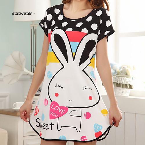 Áo ngủ tay ngắn họa tiết chấm bi hình thỏ dễ thương cho nữ | BigBuy360 - bigbuy360.vn