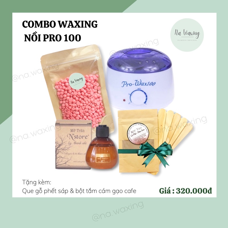 COMBO WAX LÔNG KÈM NỒI SIÊU TIỆN [100gr SÁP WAX + NỒI NẤU SÁP + MỠ TRĂN] TẶNG KÈM QUE GỖ