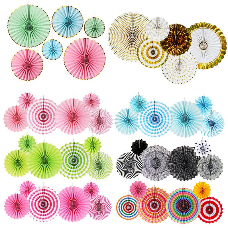 Set 6 Quạt Giấy Nhiều Màu Sắc Làm Phông Nền Trang Trí Tiệc Sinh Nhật