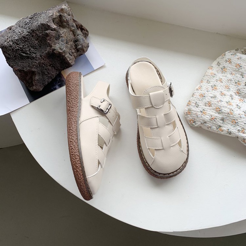 Giày sandal IELGY bằng da PU bít mũi phong cách La Mã có thể điều chỉnh cho nữ