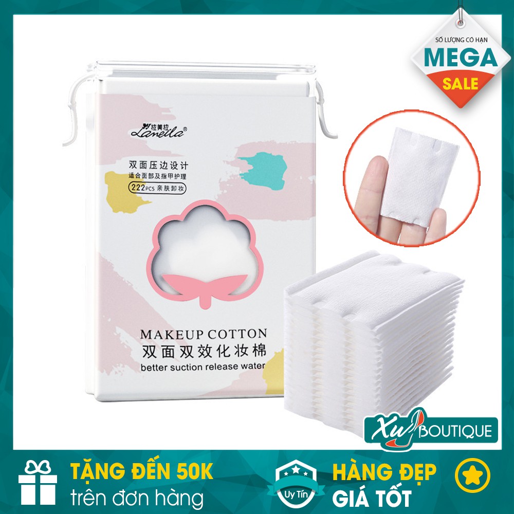 Bộ 222 Bông Tẩy Trang, Giấy Rửa Mặt Cotton Lameila Mềm Mịn