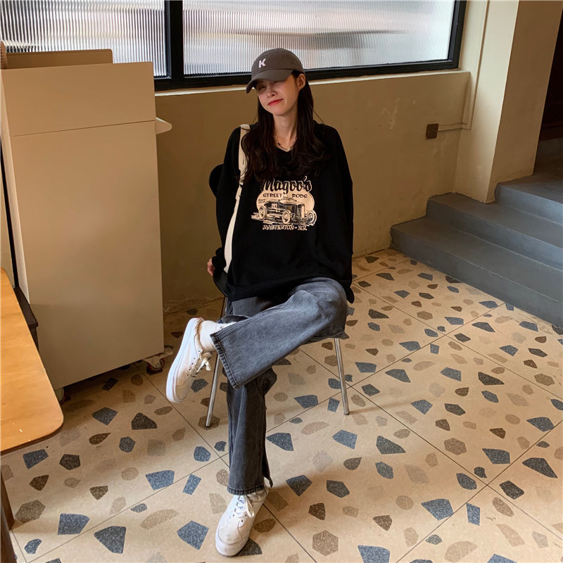 Áo thun dài tay cổ V in họa tiết xinh xắn hợp thời trang cho nữ