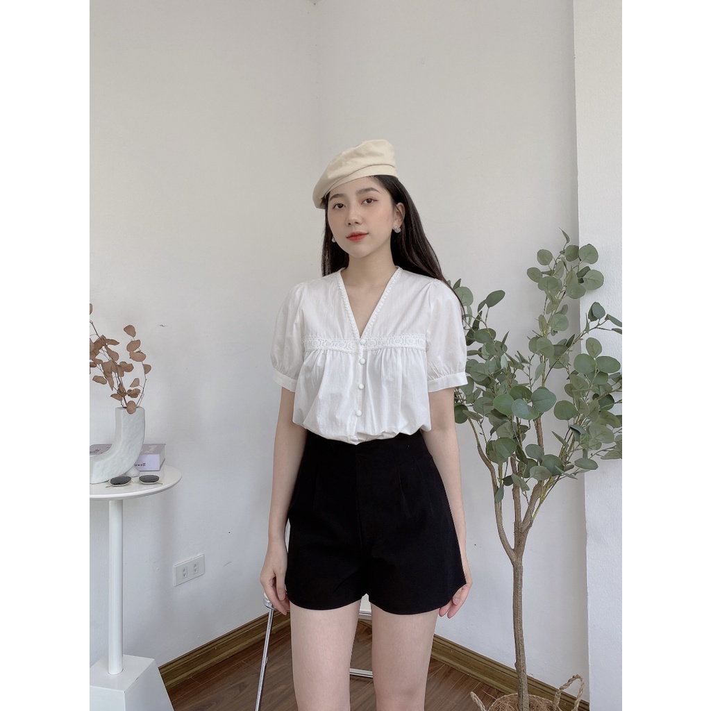ÁO CỘC BABYDOLL REN NGANG KHUY BỌC 8083