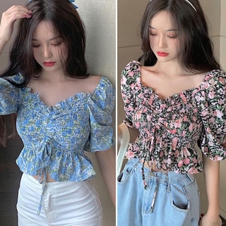 Áo Kiểu Thời Trang Tay Ngắn Họa Tiết Bông Hoa Thanh Lịch