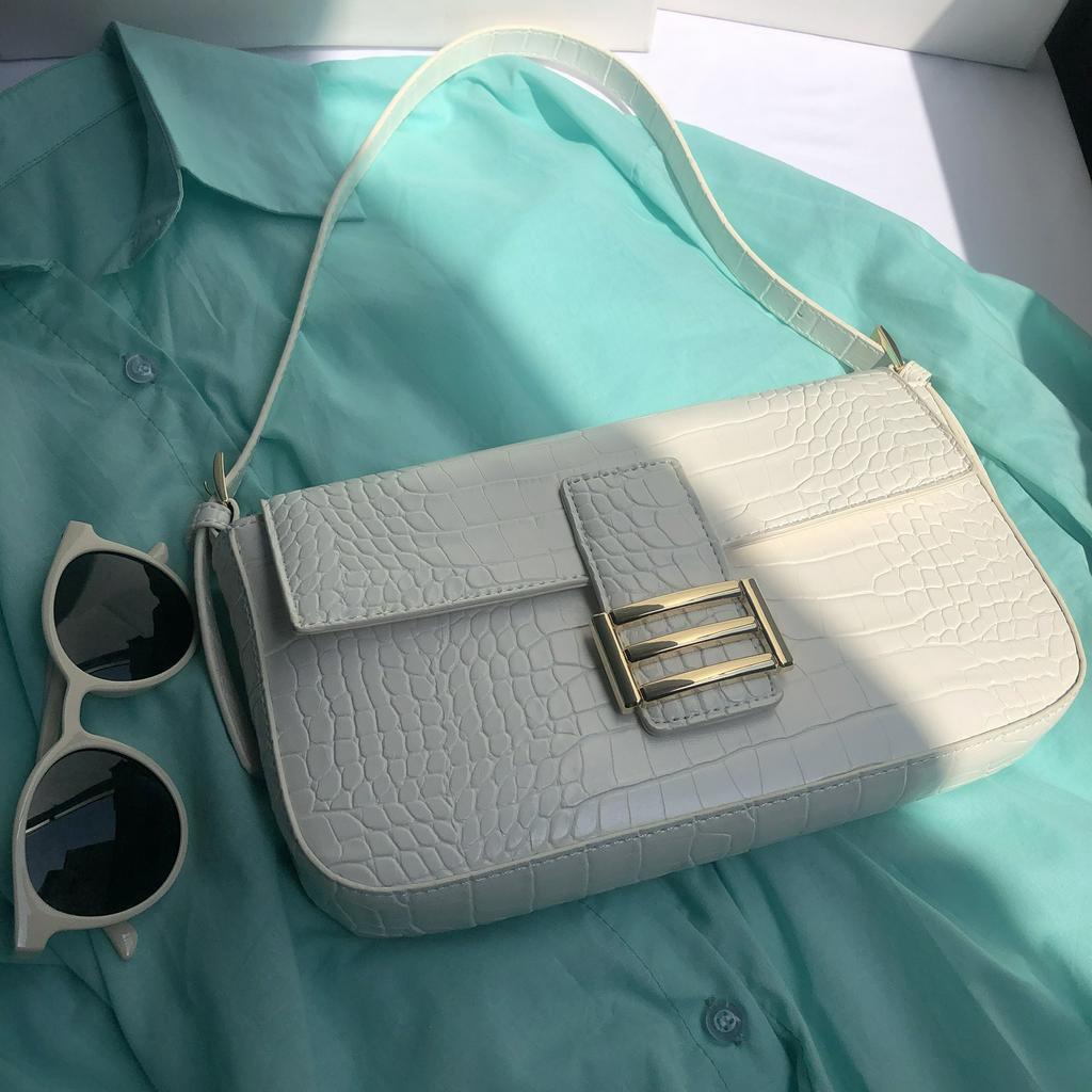 Túi kẹp nách giả da cá sấu phối khóa kim loại thời trang cho nữ