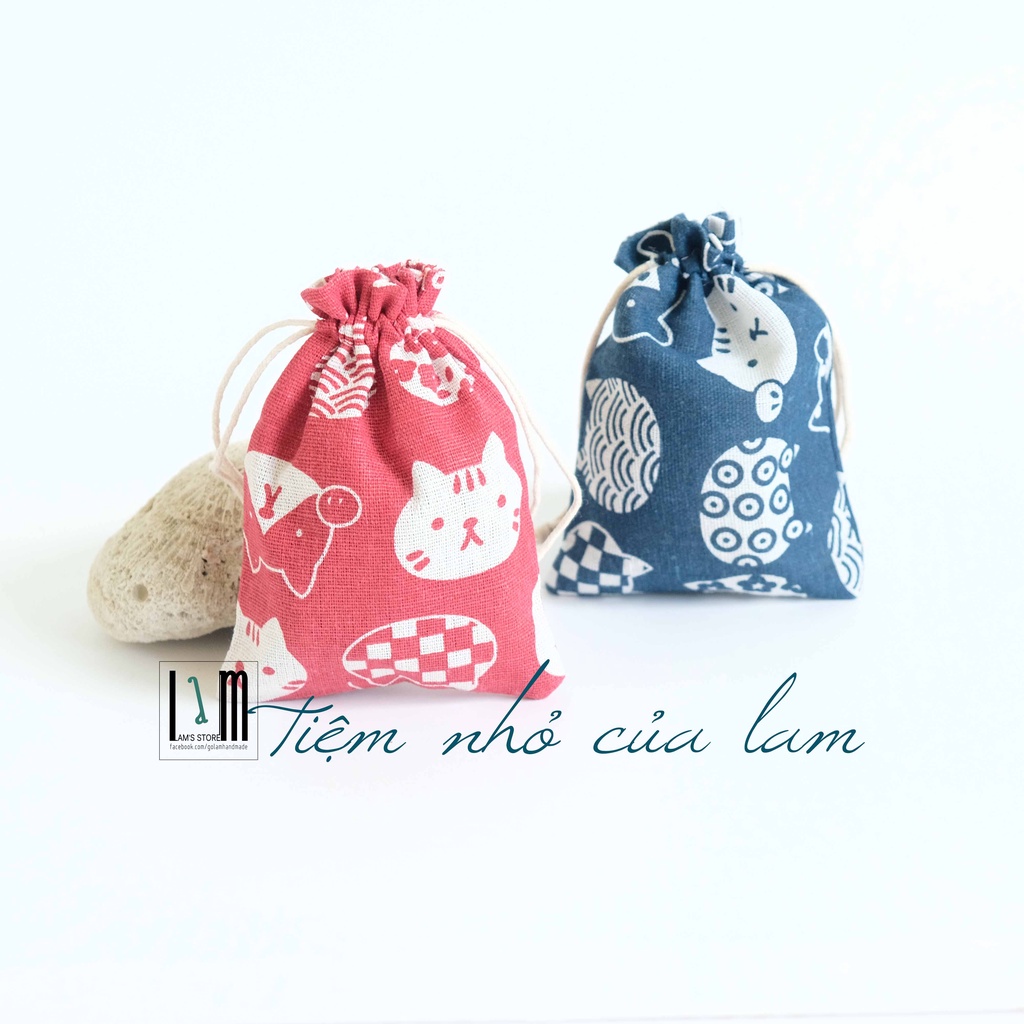 Túi vải rút nhỏ, túi mini đựng tai phone hoặc mĩ phẩm khi đi du lịch