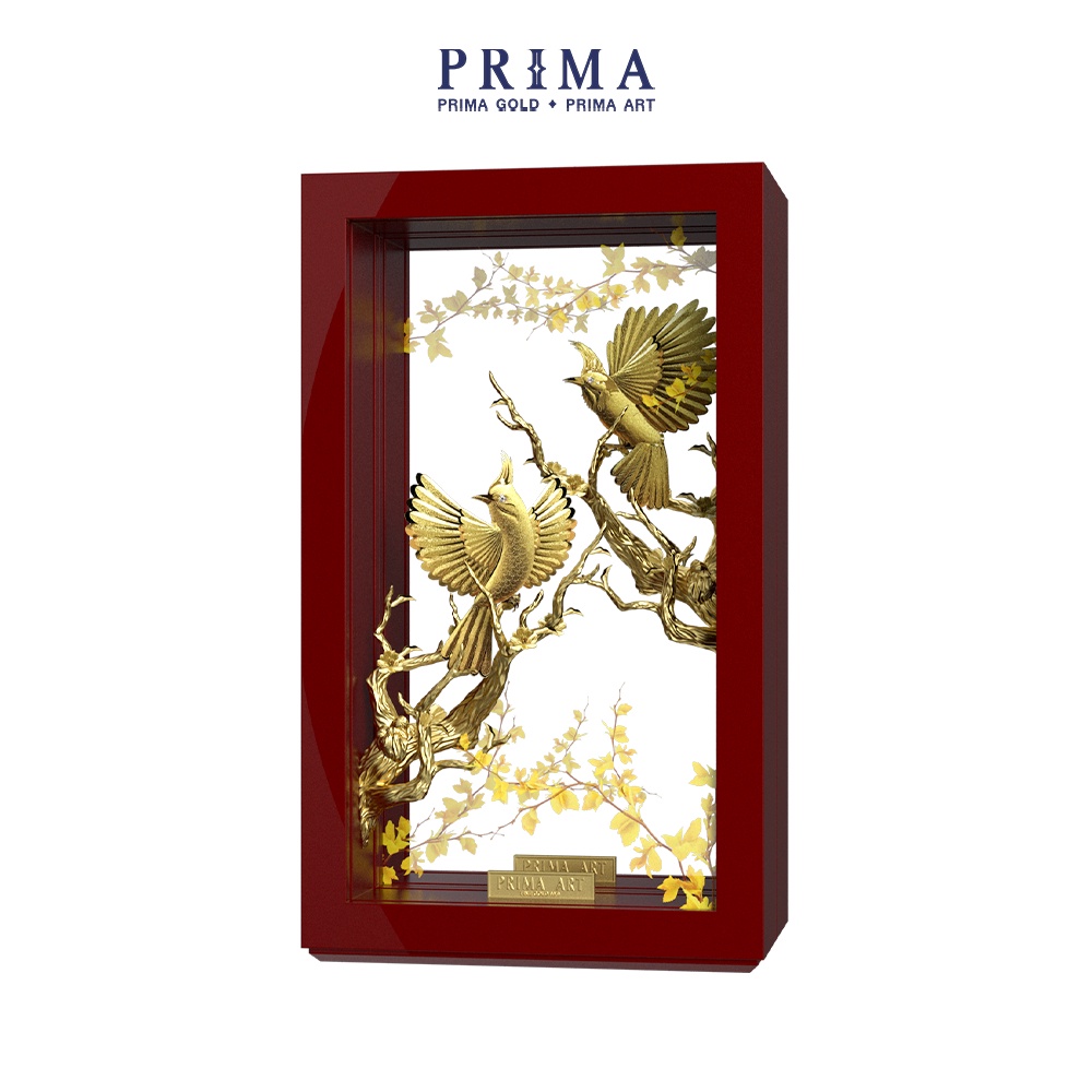 Tranh Vàng 24K PRIMA ART Xuyên Thấu - Đôi Chim Trường Xuân - Kích thước 30 x 25 cm - VCG-0013-01