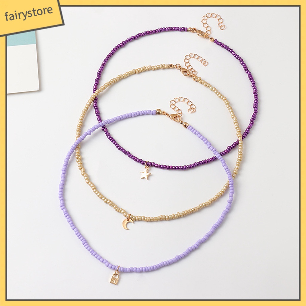 Set 3 Vòng Cổ Choker Bằng Hạt Hình Ngôi Sao Mặt Trăng Thân Thiện Với Da