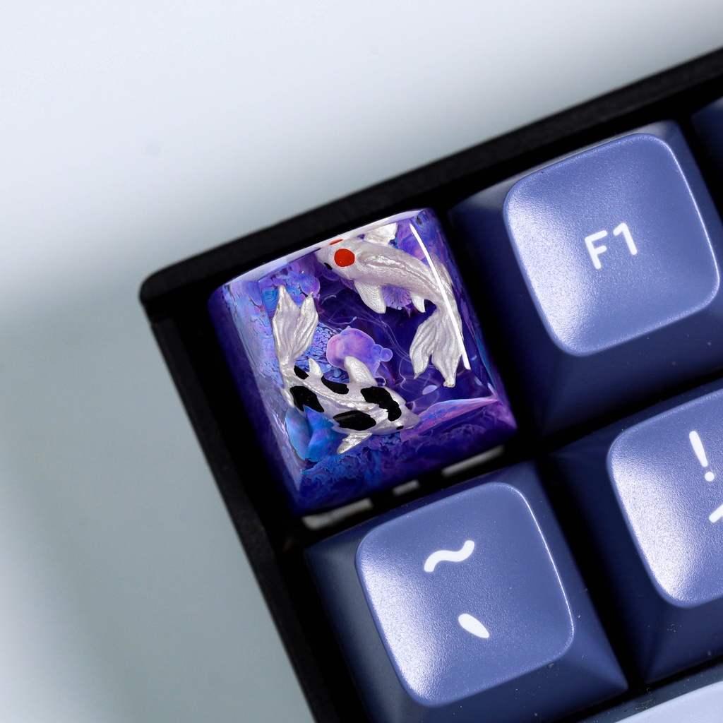 Keycap cá koi xanh tím cho bàn phím cơ, keycap artisan, keycap lẻ giá rẻ, keycap cá koi tím