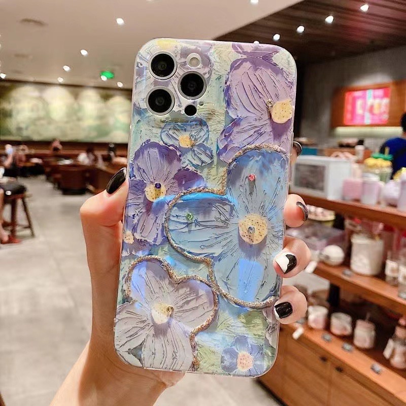 Ốp Điện Thoại Mềm Hình Hoa Màu Nước Lấp Lánh Cho Iphone 13 pro max 12 pro max 11 pro max xs max xr x 7plus