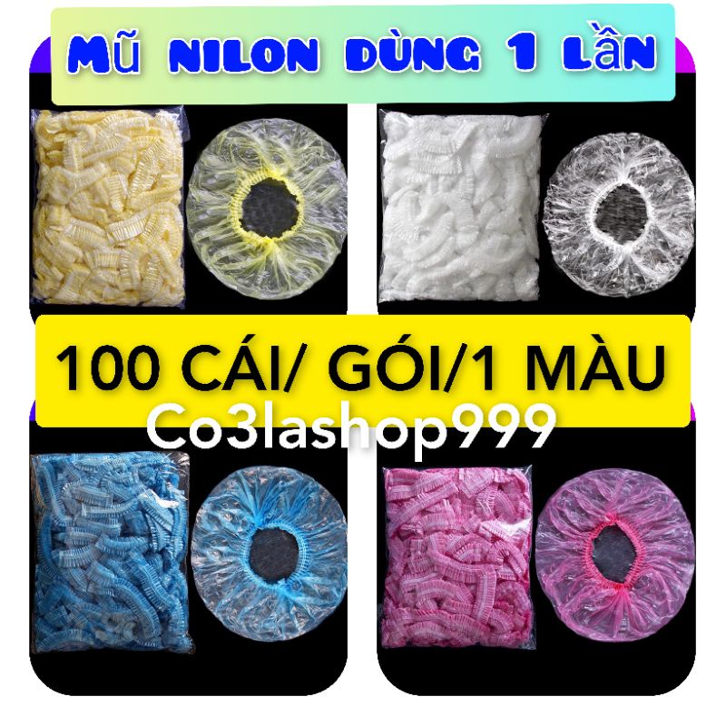 Gói 100 cái mũ trùm tóc nilon nhựa PE mỏng,dùng 1 lần